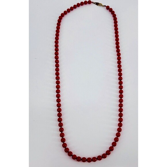 Oops A Daisy Signed Red Enamel Necklace Ball Chain Vintage Beads 25" Strand - Picture 4 of 9